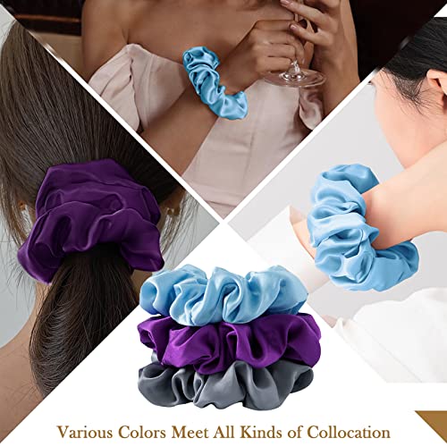 SOBONNY Large Silk Hair Scrunchies, 100% Mulberry Silk, No Damage for Frizz Prevention, Sleep and Night Scrunchie, Hair Accessories for Women - 3 Count (Violet, Metallic Gray, Light Blue) - Image 5