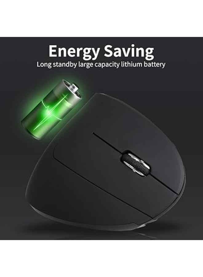 ماوس لاسلكي قابل لإعادة الشحن بتردد 2.4 جيجاهرتز، ماوس ضوئي بتصميم عمودي مريح بـ3 مستويات نقطة لكل بوصة قابلة للتعديل  مناسب للتوصيل والتشغيل، أسود - Image 3