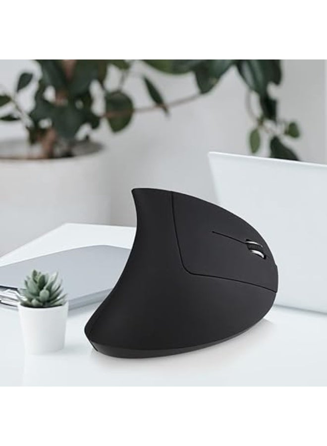 ماوس لاسلكي قابل لإعادة الشحن بتردد 2.4 جيجاهرتز، ماوس ضوئي بتصميم عمودي مريح بـ3 مستويات نقطة لكل بوصة قابلة للتعديل  مناسب للتوصيل والتشغيل، أسود - Image 2