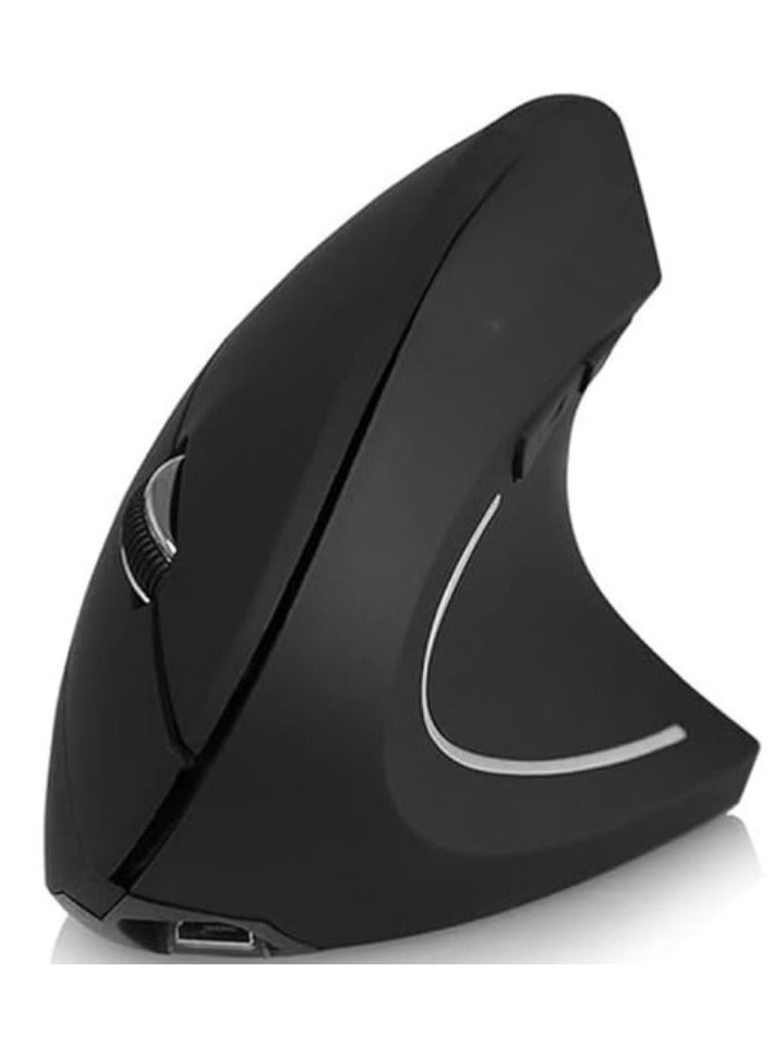 ماوس لاسلكي قابل لإعادة الشحن بتردد 2.4 جيجاهرتز، ماوس ضوئي بتصميم عمودي مريح بـ3 مستويات نقطة لكل بوصة قابلة للتعديل  مناسب للتوصيل والتشغيل، أسود - Image 1