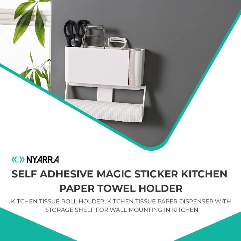Nyarra Self Adhesive Magic Sticker Kitchen Paper Towel Holder Kitchen Tissue Roll Holder Kitchen Tissue Paper Dispenser with Storage Shelf for Wall Mounting in Kitchen Model 1329B - Image 3