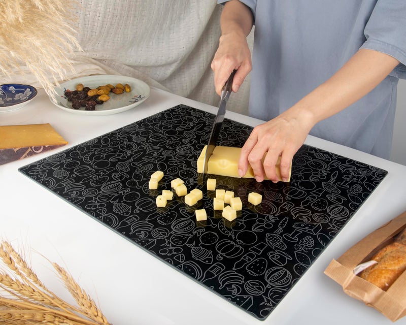 Kitchenville Glass Cutting Board 20”x16”: Tempered Glass Kitchen Counter Protector - Durable- Scratch-Resistant, Heat-Proof - Design 4 - Black Design - Image 5