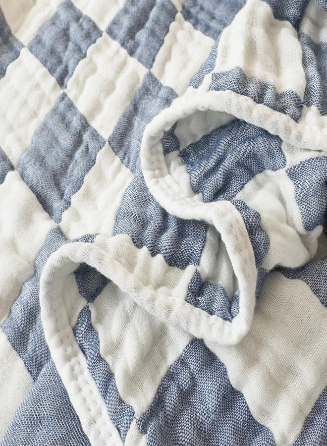 Brnabiou Ultra Soft Checkered Muslin Hooded Baby Towels for Newborn Boys and Girls 2 Pack 32x32 inch Cotton Muslin Baby Bath Towels for Newborns Toddlers,Newborn Essential (Blue and Coffee) - Image 5