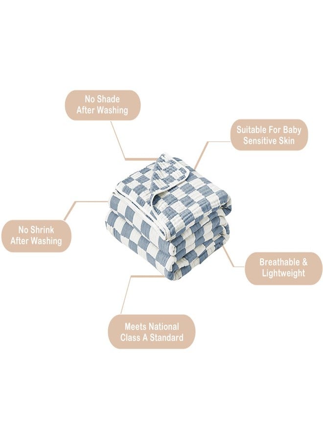 Brnabiou Ultra Soft Checkered Muslin Hooded Baby Towels for Newborn Boys and Girls 2 Pack 32x32 inch Cotton Muslin Baby Bath Towels for Newborns Toddlers,Newborn Essential (Blue and Coffee) - Image 4