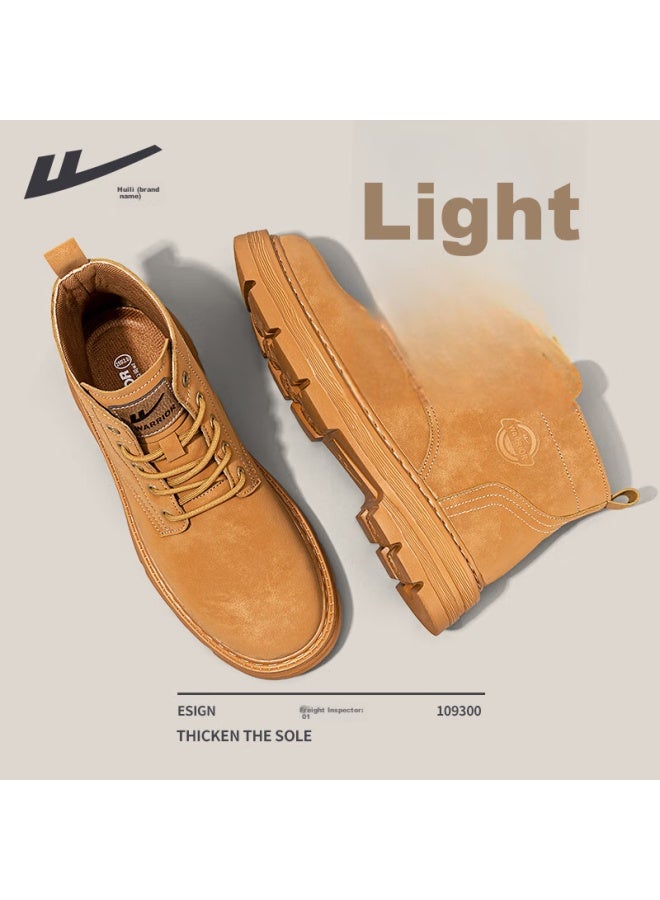 Pull Back Warrior Martin Boots For Men, Spring British Style High-top Work Boots, Casual Retro Fashion Heightening Men's Shoes, Yellow, Size 39 - Image 3