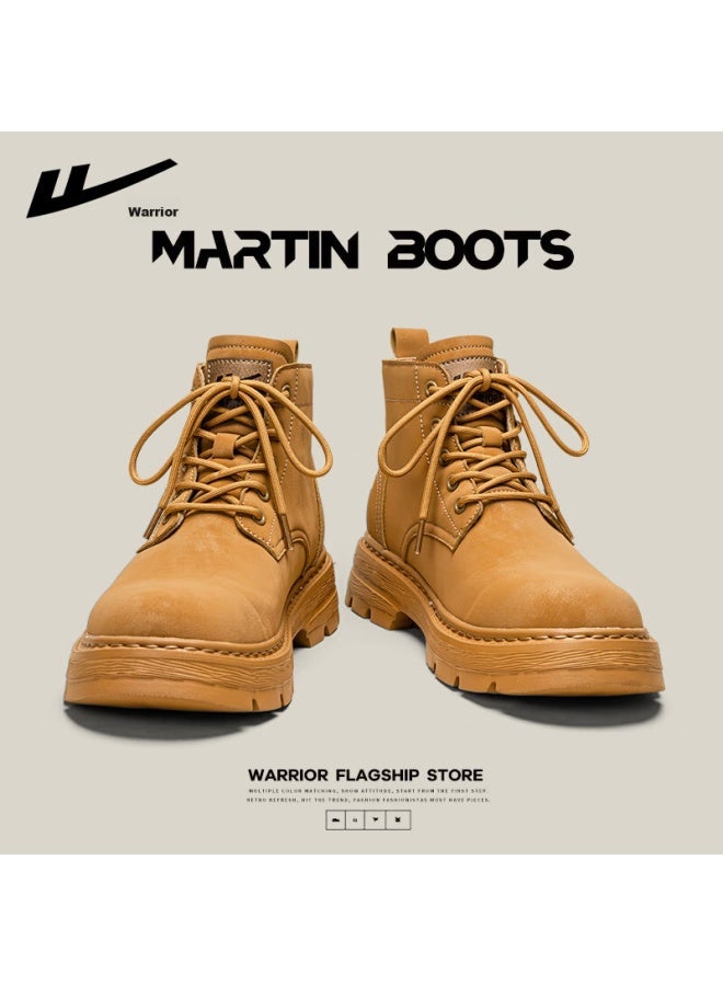 Pull Back Warrior Martin Boots For Men, Spring British Style High-top Work Boots, Casual Retro Fashion Heightening Men's Shoes, Yellow, Size 39 - Image 1