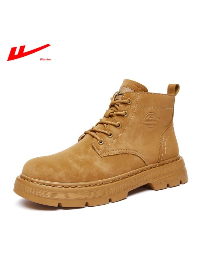 Pull Back Warrior Martin Boots For Men, Spring British Style High-top Work Boots, Casual Retro Fashion Heightening Men's Shoes, Yellow, Size 39 - Image 2