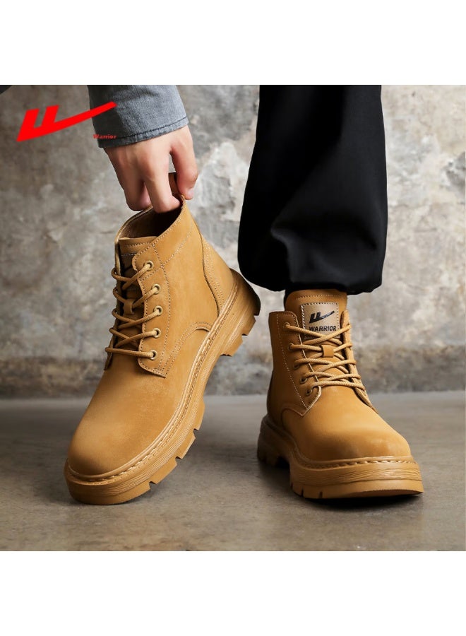 Pull Back Warrior Martin Boots For Men, Spring British Style High-top Work Boots, Casual Retro Fashion Heightening Men's Shoes, Yellow, Size 39 - Image 4