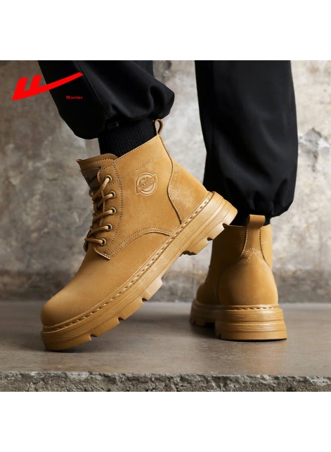 Pull Back Warrior Martin Boots For Men, Spring British Style High-top Work Boots, Casual Retro Fashion Heightening Men's Shoes, Yellow, Size 39 - Image 5