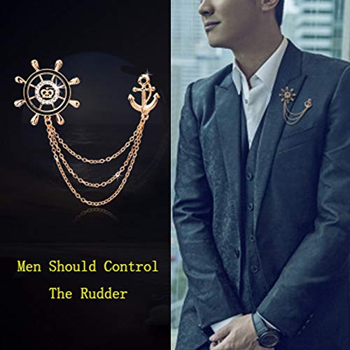 Huture 3packs Men's Elegant Brooch Wing Tassel Chain Brooch Rudder Brooch Shield Brooch Lapel Pin Badge Brooch Rhinestone Badge Vintage Corsage for Men Tie Hat Scarf Suit Tuxedo Gold - Image 2