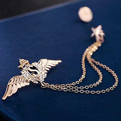 Huture 3packs Men's Elegant Brooch Wing Tassel Chain Brooch Rudder Brooch Shield Brooch Lapel Pin Badge Brooch Rhinestone Badge Vintage Corsage for Men Tie Hat Scarf Suit Tuxedo Gold - Image 5