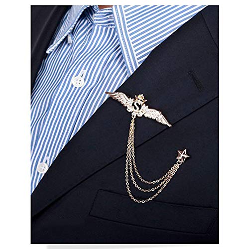 Huture 3packs Men's Elegant Brooch Wing Tassel Chain Brooch Rudder Brooch Shield Brooch Lapel Pin Badge Brooch Rhinestone Badge Vintage Corsage for Men Tie Hat Scarf Suit Tuxedo Gold - Image 3
