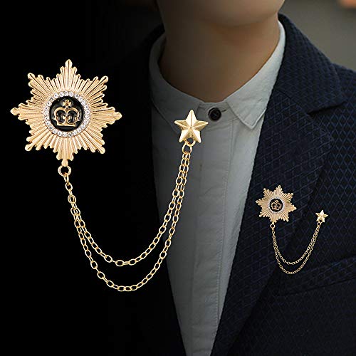 Huture 3packs Men's Elegant Brooch Wing Tassel Chain Brooch Rudder Brooch Shield Brooch Lapel Pin Badge Brooch Rhinestone Badge Vintage Corsage for Men Tie Hat Scarf Suit Tuxedo Gold - Image 4