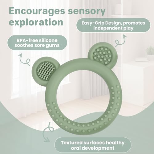 Eascrozn Baby Teething Toys Set of 3, Teethers for Babies 3-6 6-12 Months, BPA Free Soft and Textured Bear Teething Rings Silicone Teething Relief Soothing Sore Gums Baby Chew Toys - Image 4