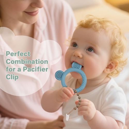 Eascrozn Baby Teething Toys Set of 3, Teethers for Babies 3-6 6-12 Months, BPA Free Soft and Textured Bear Teething Rings Silicone Teething Relief Soothing Sore Gums Baby Chew Toys - Image 3