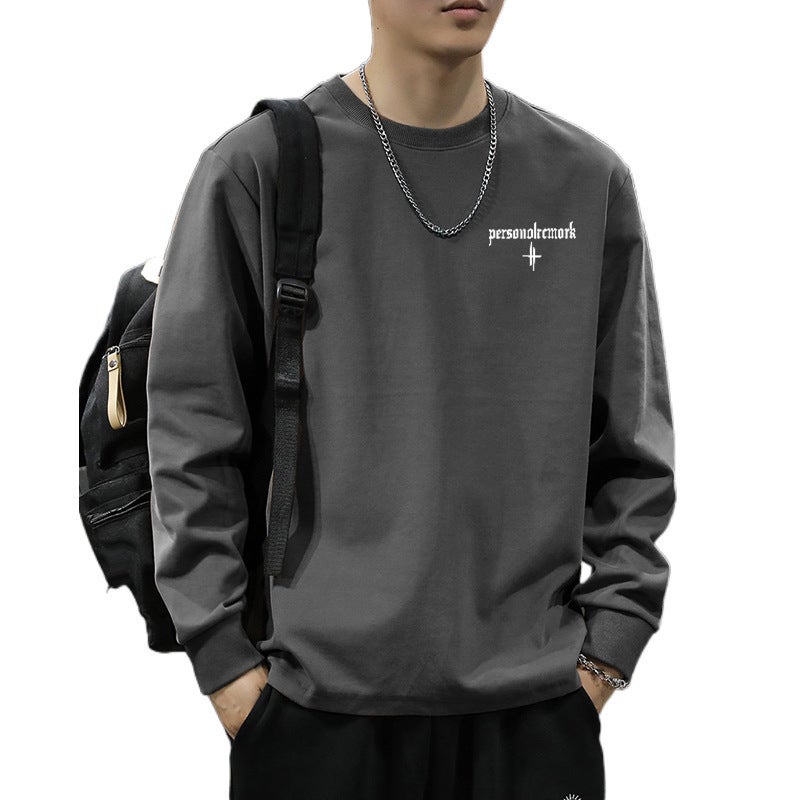White Long-Sleeved T-Shirt Men'S Loose Base Shirt Inner Teenager Top Cotton T-Shirt - Image 3