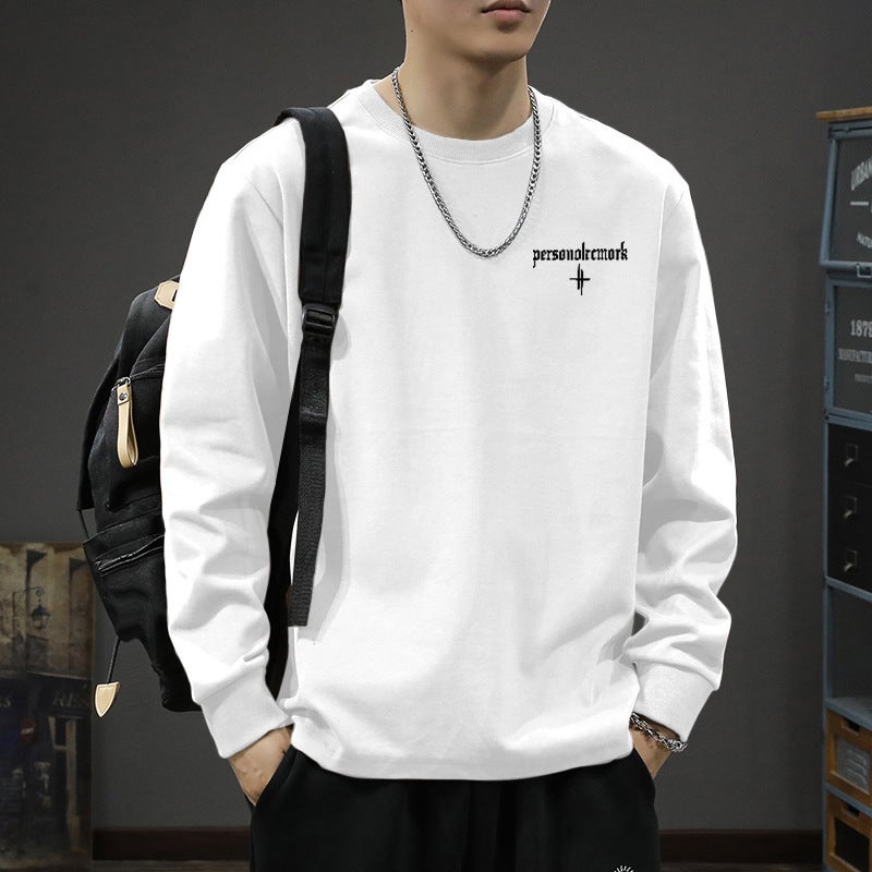 White Long-Sleeved T-Shirt Men'S Loose Base Shirt Inner Teenager Top Cotton T-Shirt - Image 2