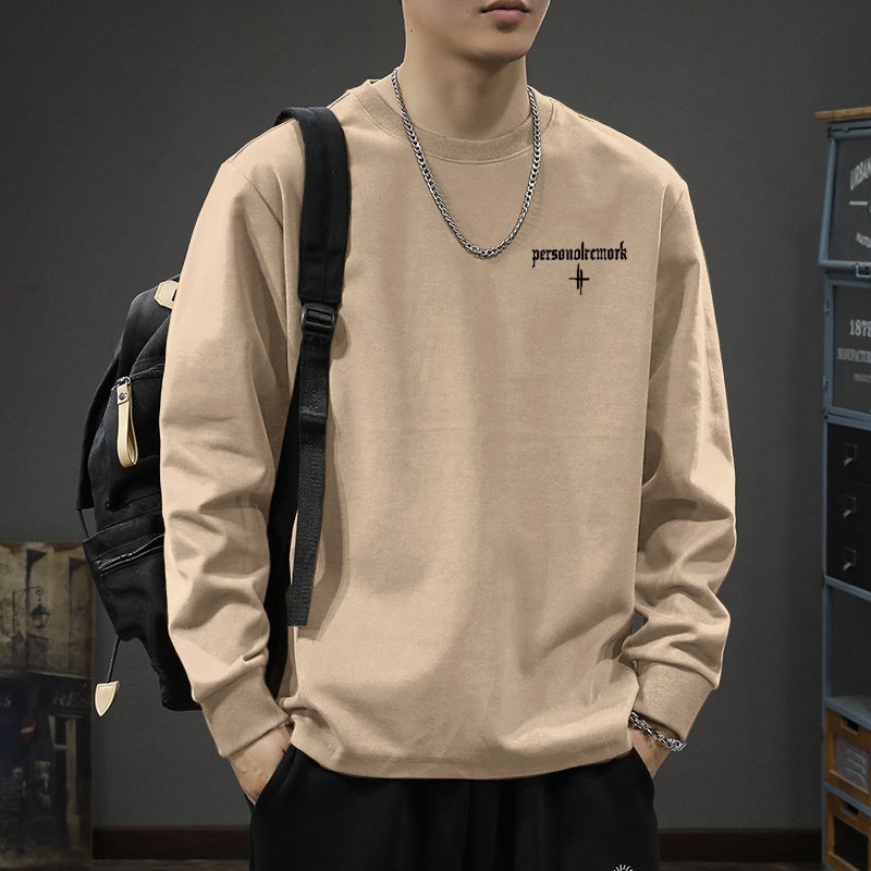 White Long-Sleeved T-Shirt Men'S Loose Base Shirt Inner Teenager Top Cotton T-Shirt - Image 1