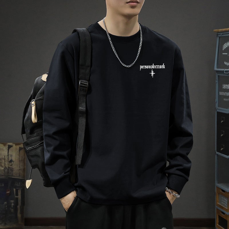 White Long-Sleeved T-Shirt Men'S Loose Base Shirt Inner Teenager Top Cotton T-Shirt - Image 4