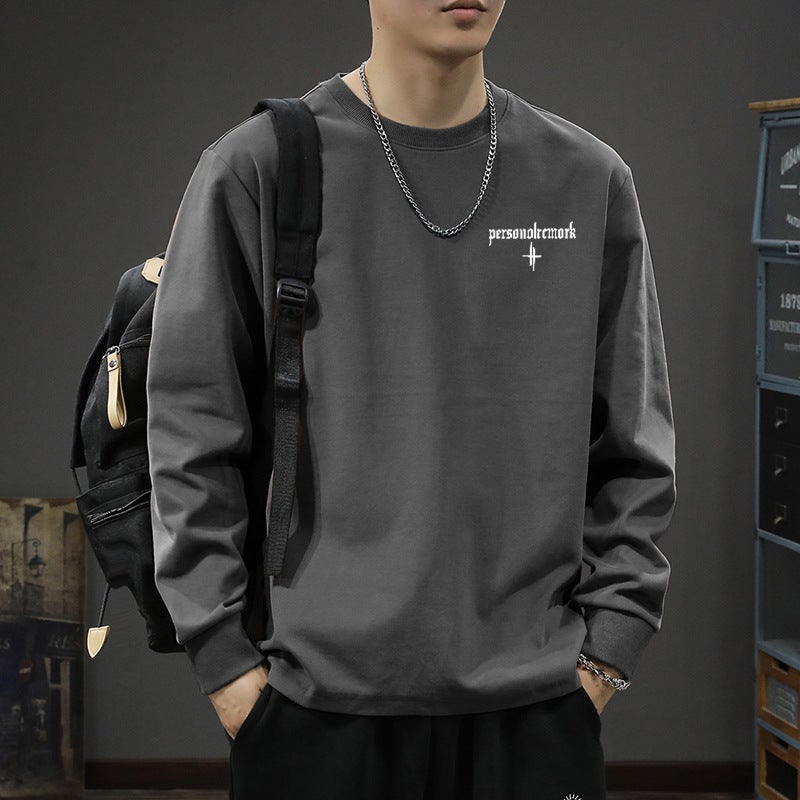 White Long-Sleeved T-Shirt Men'S Loose Base Shirt Inner Teenager Top Cotton T-Shirt - Image 5