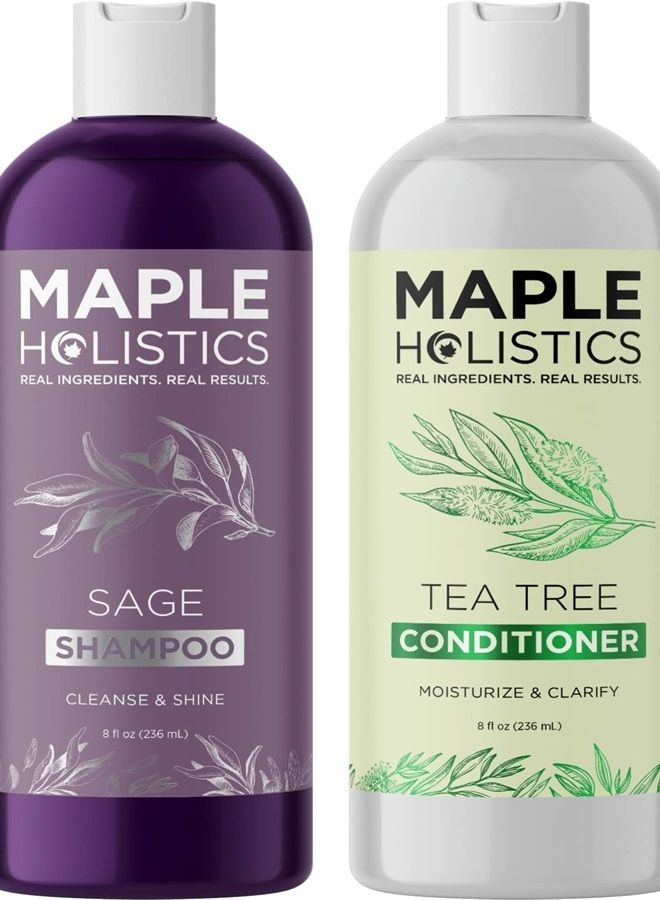 Maple Holistics Sulfate Free Shampoo and Conditioner Set - Tea Tree Sage and Rosemary Shampoo and Conditioner for Dry Flaky Scalp Care - Deep Cleansing Color Safe Shampoo and Conditioner for Damaged Dry Hair Care - Image 1