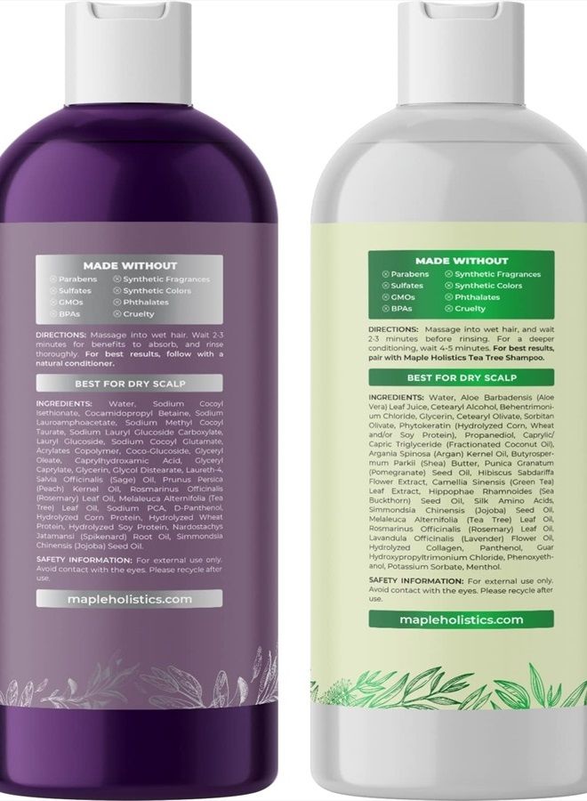 Maple Holistics Sulfate Free Shampoo and Conditioner Set - Tea Tree Sage and Rosemary Shampoo and Conditioner for Dry Flaky Scalp Care - Deep Cleansing Color Safe Shampoo and Conditioner for Damaged Dry Hair Care - Image 2