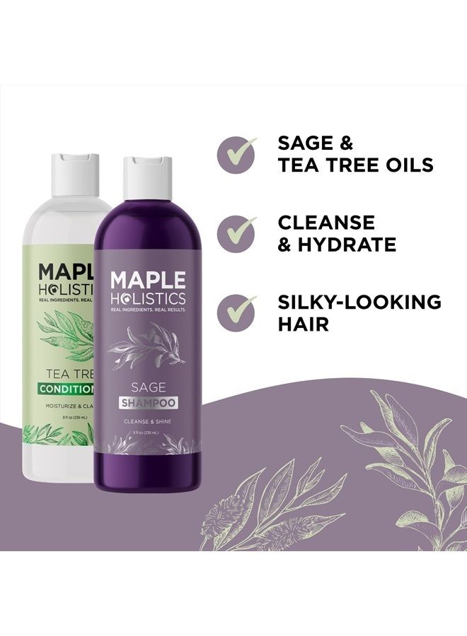 Maple Holistics Sulfate Free Shampoo and Conditioner Set - Tea Tree Sage and Rosemary Shampoo and Conditioner for Dry Flaky Scalp Care - Deep Cleansing Color Safe Shampoo and Conditioner for Damaged Dry Hair Care - Image 3