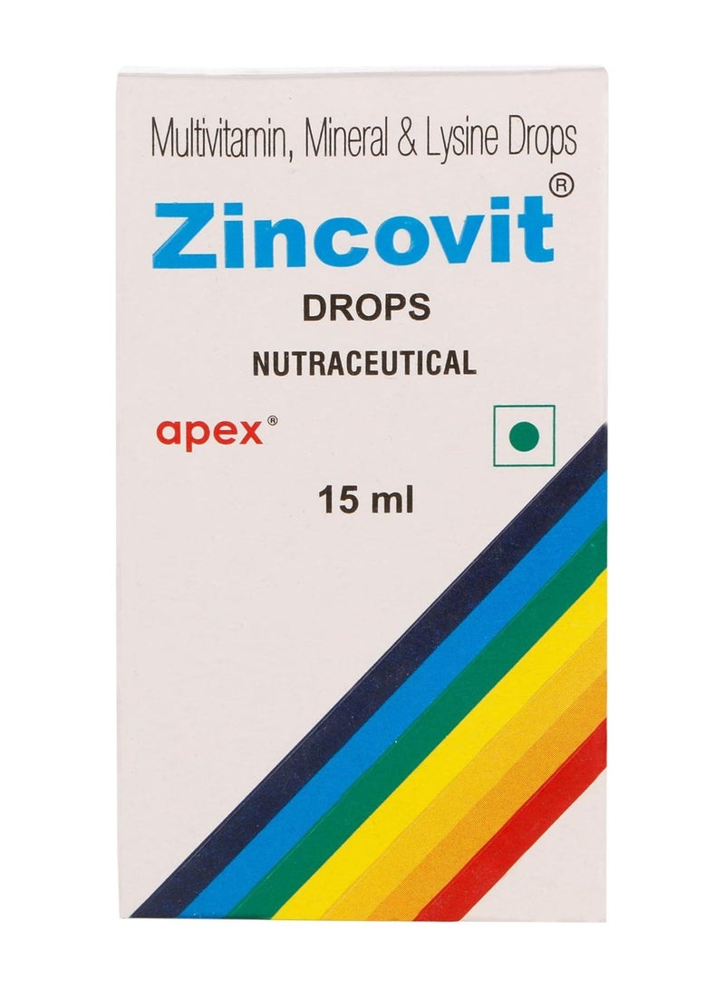 APEX قطرات زينكوفيت 15 مل - مكمل متعدد الفيتامينات والمعادن للأطفال مع الفيتامينات الأساسية A و C و D و E والليسين لنمو صحي وتطور جيد - Image 1