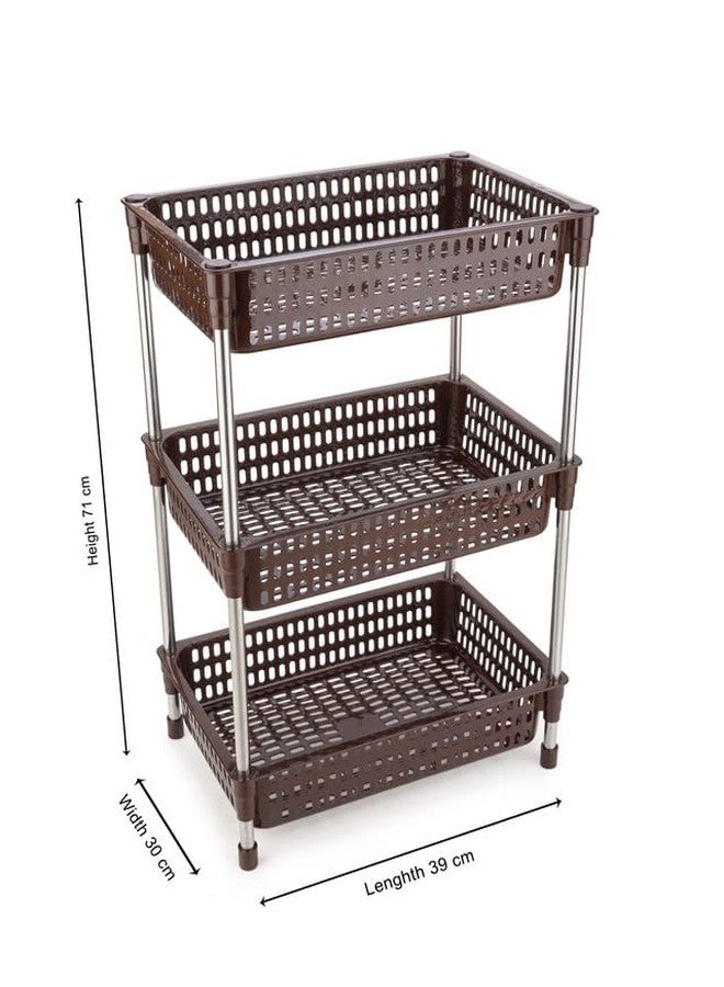 Finner Square Plastic-Stainless Steel Pipe Fruit & Vegetable Rack for Kitchen Storage Organizer Rack Shelf for Living Room, Office- (3 Layer, Brown) - Image 4