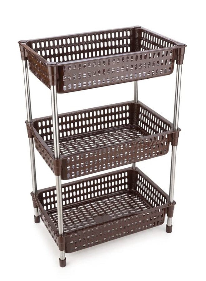 Finner Square Plastic-Stainless Steel Pipe Fruit & Vegetable Rack for Kitchen Storage Organizer Rack Shelf for Living Room, Office- (3 Layer, Brown) - Image 2