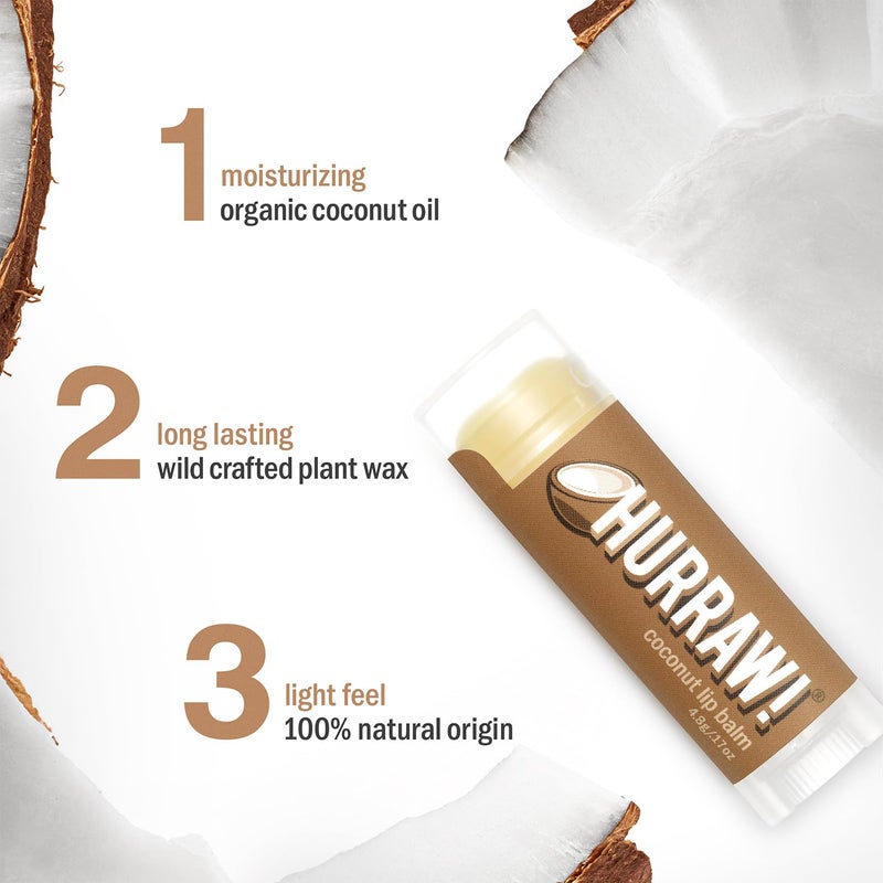 Hurraw! Coconut Lip Balm, 2 Pack: Organic, Certified Vegan, Cruelty and Gluten Free. Non-GMO, 100% Natural Ingredients. Bee, Shea, Soy and Palm Free. Made in USA - Image 3
