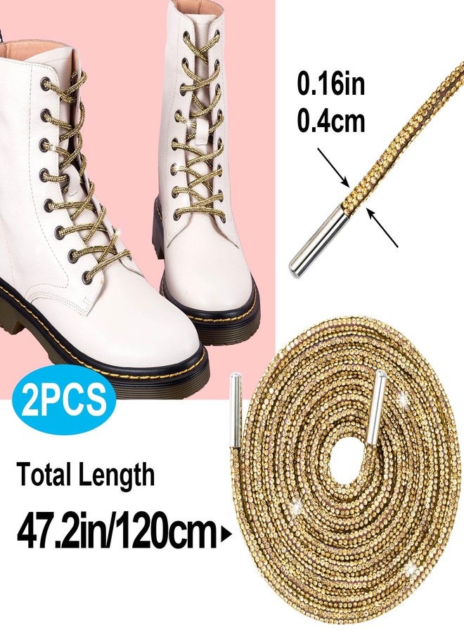 Mxxipp 2pcs Rhinestone Shoelaces Rope, Sparkly Crystal Shoe Laces, Bling Round Drawstring Cords Replacement for Hoodies Sweatpants Shorts Shoes Bags Accessories- Gold - Image 2
