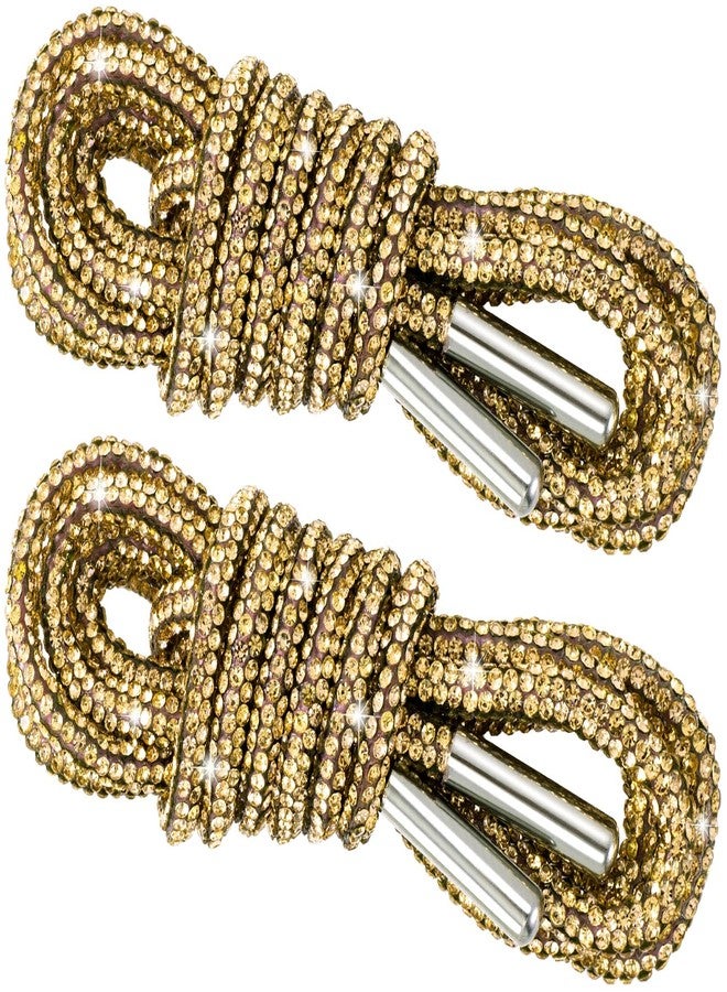 Mxxipp 2pcs Rhinestone Shoelaces Rope, Sparkly Crystal Shoe Laces, Bling Round Drawstring Cords Replacement for Hoodies Sweatpants Shorts Shoes Bags Accessories- Gold - Image 1