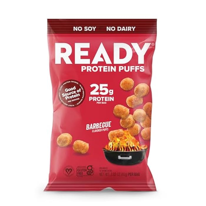 Ready® Protein Puffs – Guilt-Free, High-Protein Crunchy Snack – 25g Plant-Based Protein – Vegan, Gluten-Free, No Artificial Flavors – Barbecue (Case of 6, 2.5oz Bags) - Image 3