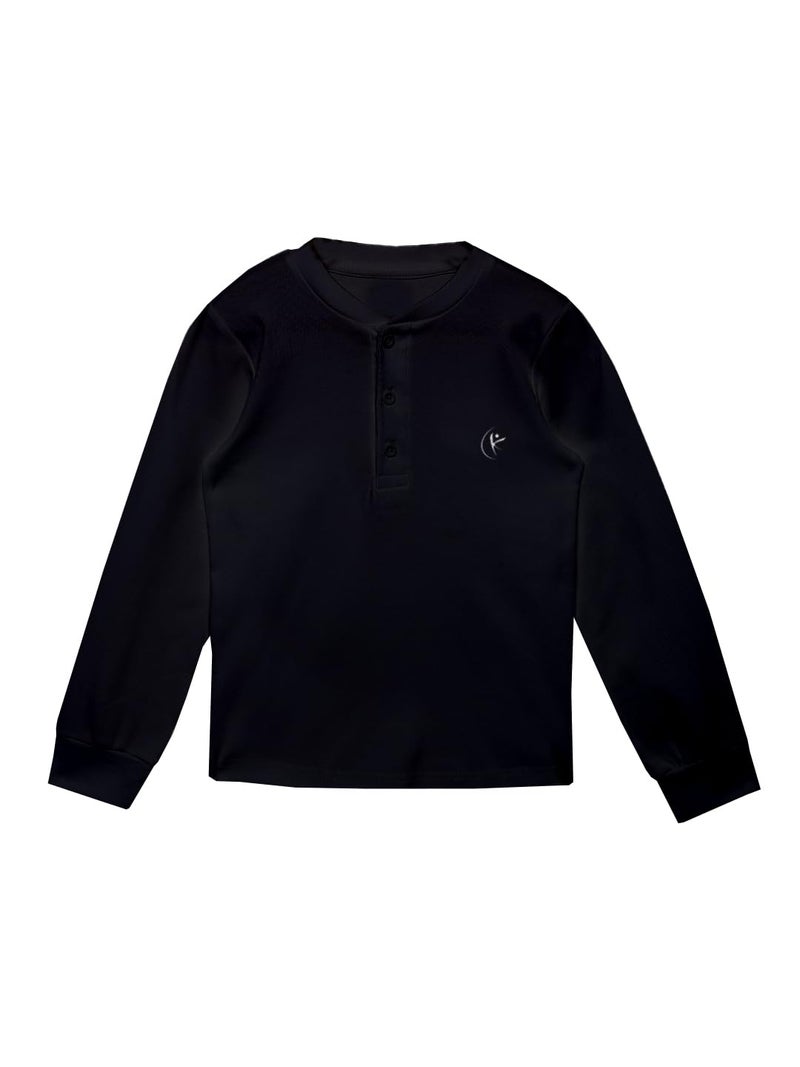 KiddoPanti Boys & Girls Henley Neck Ribbed Tee for Boys and Girls | 100% Cotton Full Sleeve T Shirt | Solid Colour & Comfortable Fit with Front Placket, Black - 3-4Y - Image 1