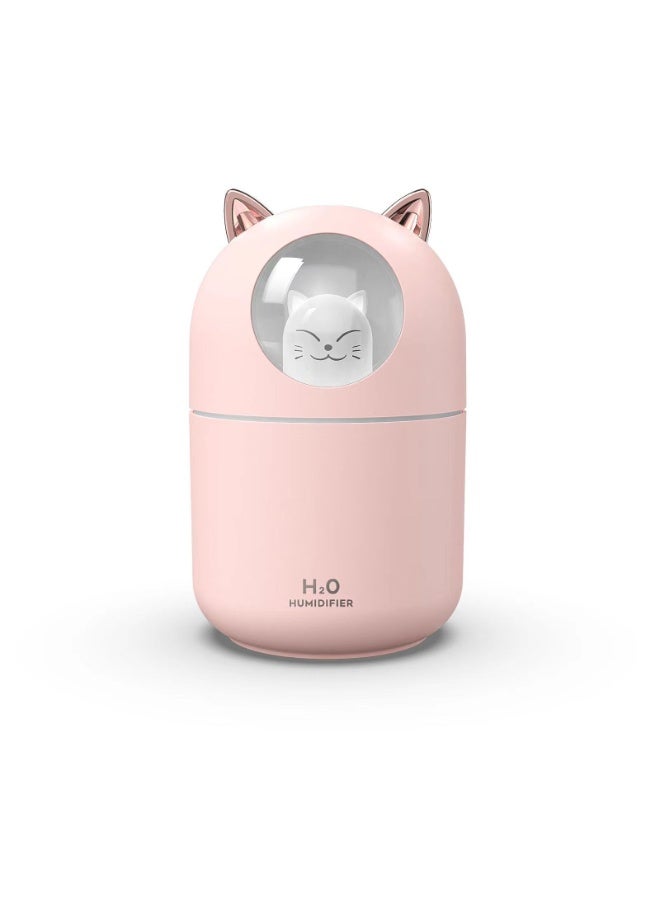 Mini Cute Cat Humidifiers， Portable USB Mini Humidifier, and Essential Oil Diffuser - Capacity 300ml, Dual Fog Mode, Quiet Operation,LED Night Light, Compact Air Freshener for Cars, Bedrooms, Offices, and Travel, Ideal Gift for Moisturizing Skin and Enhancing Emotions（pink） - Image 1
