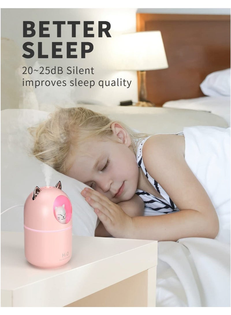 Mini Cute Cat Humidifiers， Portable USB Mini Humidifier, and Essential Oil Diffuser - Capacity 300ml, Dual Fog Mode, Quiet Operation,LED Night Light, Compact Air Freshener for Cars, Bedrooms, Offices, and Travel, Ideal Gift for Moisturizing Skin and Enhancing Emotions（pink） - Image 5