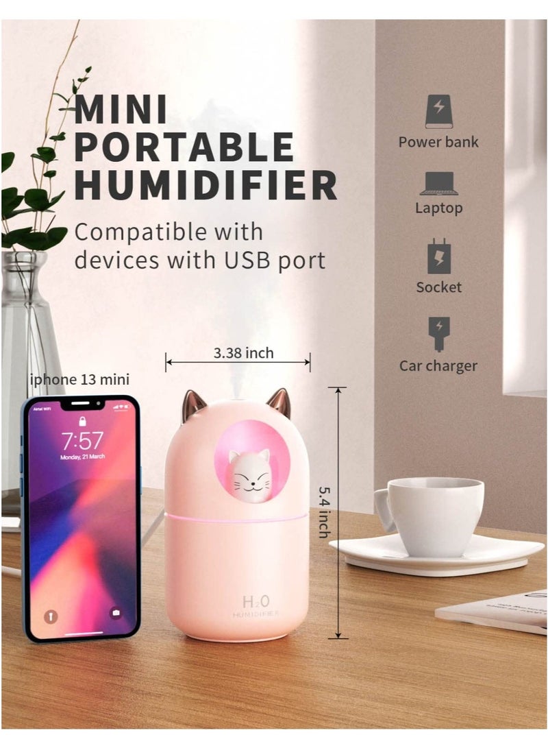 Mini Cute Cat Humidifiers， Portable USB Mini Humidifier, and Essential Oil Diffuser - Capacity 300ml, Dual Fog Mode, Quiet Operation,LED Night Light, Compact Air Freshener for Cars, Bedrooms, Offices, and Travel, Ideal Gift for Moisturizing Skin and Enhancing Emotions（pink） - Image 4