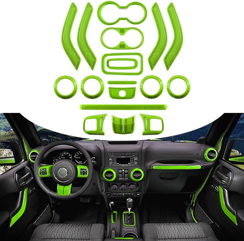 Opall 18PCS Full Set Interior Decoration Trim Kit for Jeep Wrangler JK JKU (2011-2018) - Green - Image 1