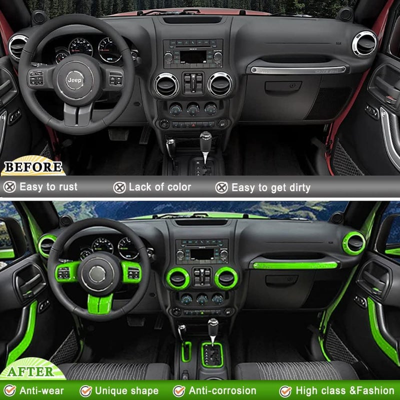 Opall 18PCS Full Set Interior Decoration Trim Kit for Jeep Wrangler JK JKU (2011-2018) - Green - Image 2