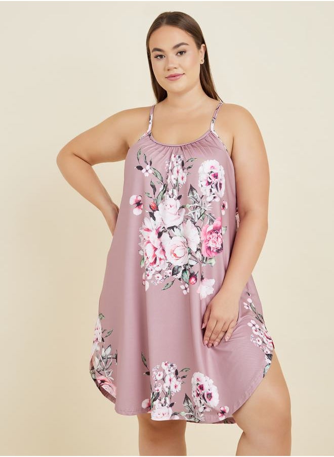 Styli - Plus Digital Floral Print Slip Dress - Image 1