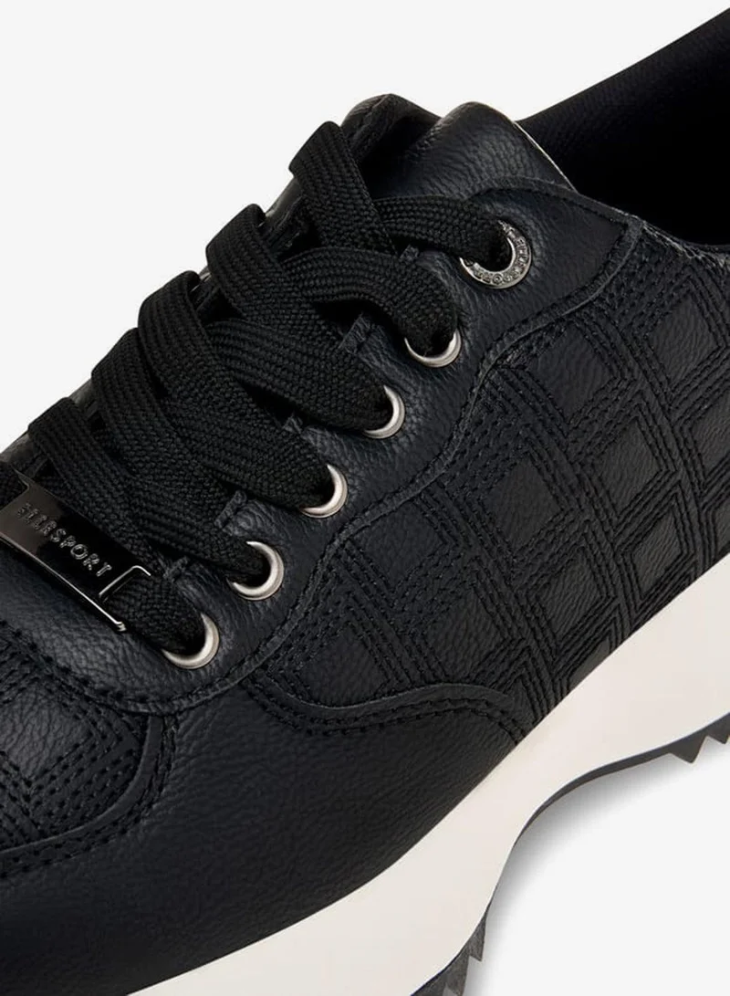 ELLE BLACK Women's Textured Sneakers with Lace-Up Closure for Women | Best Price UAE