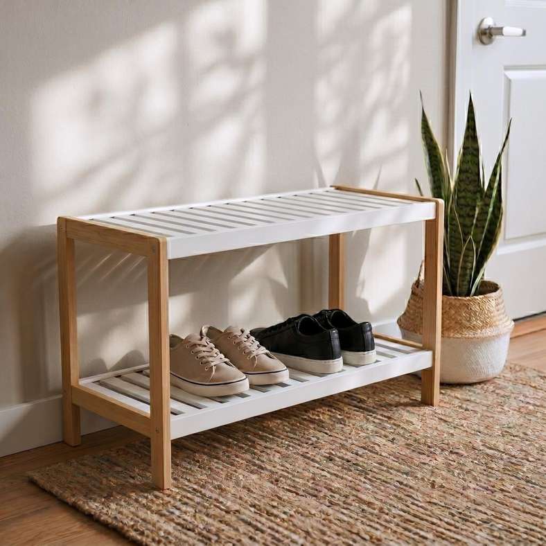 Pan Home Hecuba 2 Tier Storage Rack 70x26x36cm-White/Natural - 262MTA9900199 - Image 1