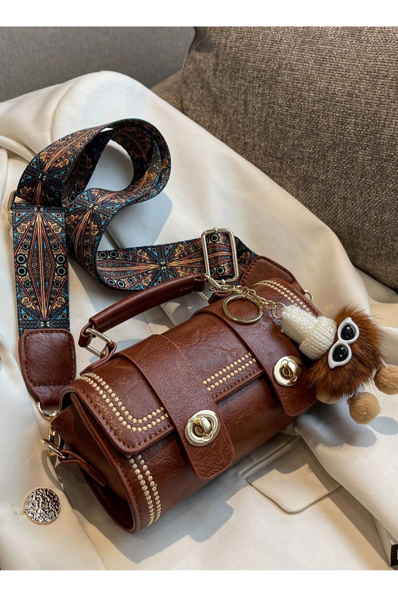 Women's Handbag in Brown Color – Made of Faux Leather and Equipped with an Adjustable Shoulder Strap Featuring Elegant Embroidery. - Image 1