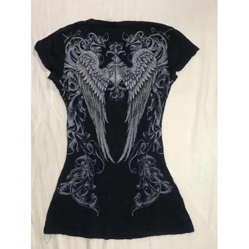 MANGMAO Grunge Shirts 2000s Clothing Women Vintage Graphic Tees Y2k Short Sleeve Goth Tops Teens Emo Clothes Streetwear (Black White,Small) - Image 5