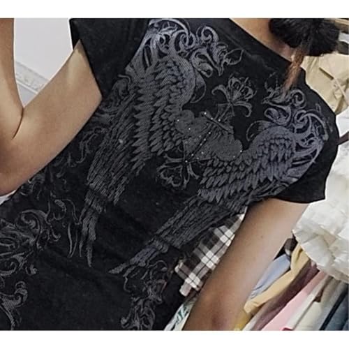 MANGMAO Grunge Shirts 2000s Clothing Women Vintage Graphic Tees Y2k Short Sleeve Goth Tops Teens Emo Clothes Streetwear (Black White,Small) - Image 3
