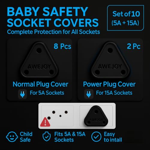 AWEJOY Baby Safety Electric Socket Plug Cover Guards Switchboard Dummy Socket Plug Cover Guards for Kids Protection (Pack of 6 (5Ax5, 15Ax1), Grey) - Image 2