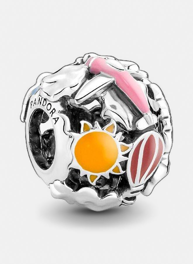 باندورا بالون هوائي وطائرة هوائية وحلية من الفضة الإسترلينية بألوان قوس قزح مع مينا وردي وأصفر وأحمر وأزرق وبرتقالي وأرجواني