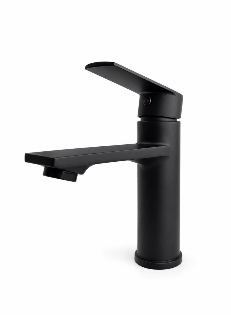 Premium Matte Black Wash Basin Mixer Faucet, Single Handle Bathroom Sink Tap, Brass Basin Mixer with Hot & Cold Water, Deck Mounted Lavatory Faucet, Modern Vanity Tap with Stainless Steel Braided Hoses - Image 4