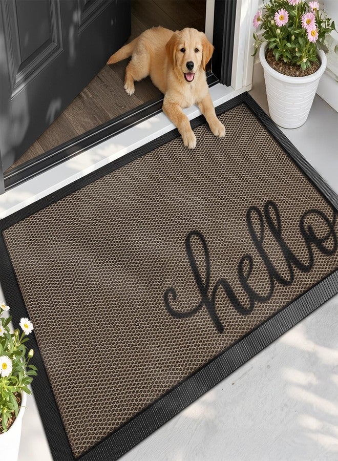 LUMI Outside Welcome Door Mat 17x30, Non Slip Durable Rubber Entrance Doormat, Low Profile Easy Clean Mats for Front Back Door Entryway Porch Garage, Hello - Image 1